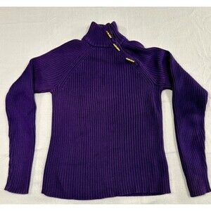 Lauren Ralph Lauren Sweater Womans Petite Small Purple Ribbed Mock Neck Toggle
